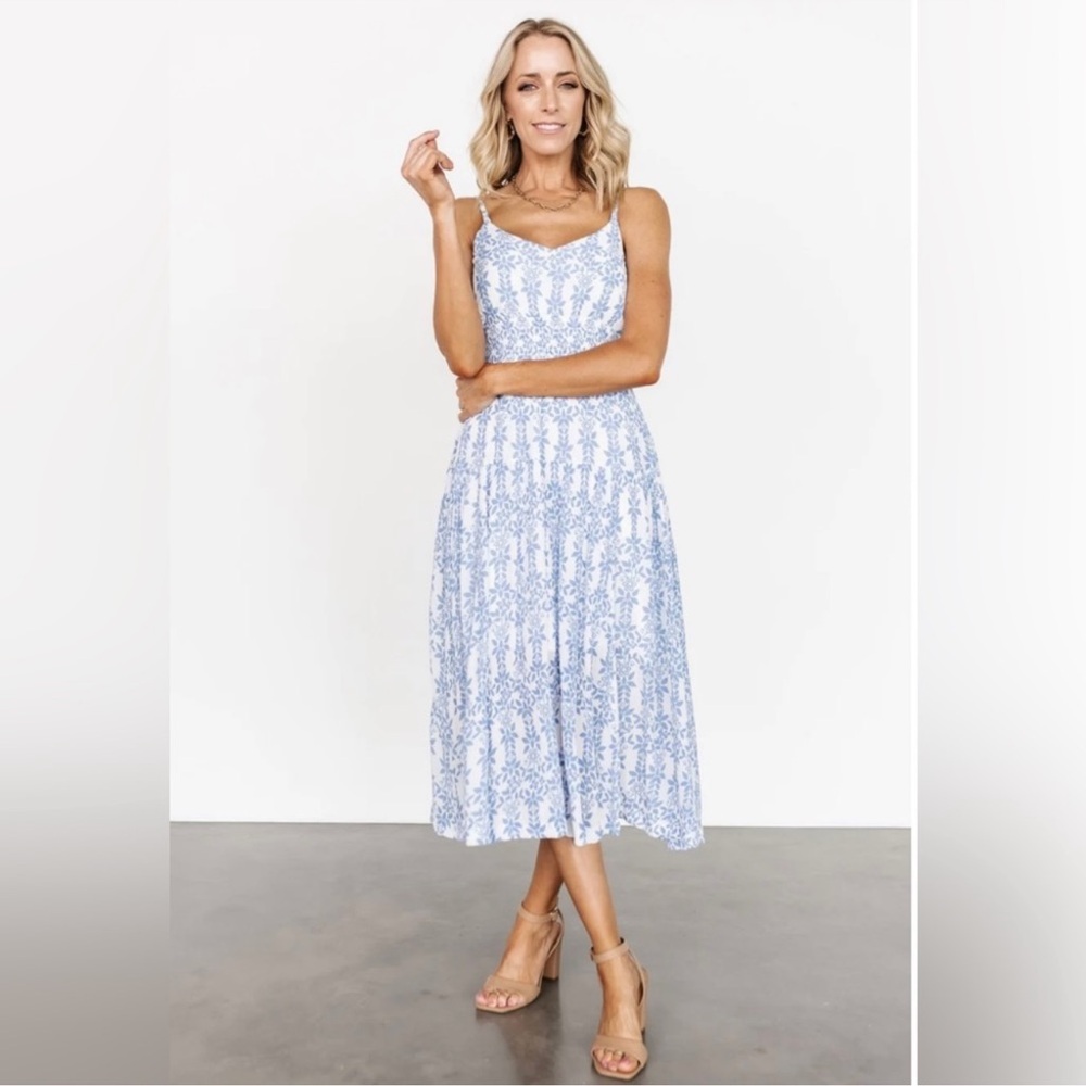 Baltic Born Thebes Tank MIDI Dress Off White Blue Print Size XL
